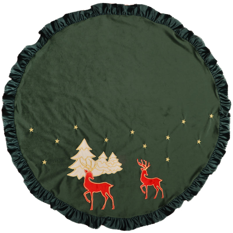 CLODETTE Sottoalbero in velluto con Ricamo Renne " DEER " Verde