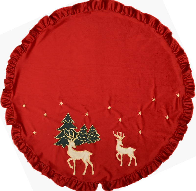 CLODETTE Sottoalbero in velluto con Ricamo Renne " DEER " Rosso