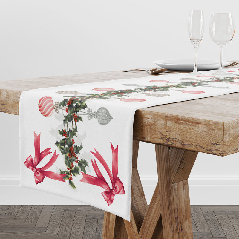 CLODETTE Runner Natalizio in Cotone con Fiocchi " ELODIE " Bianco