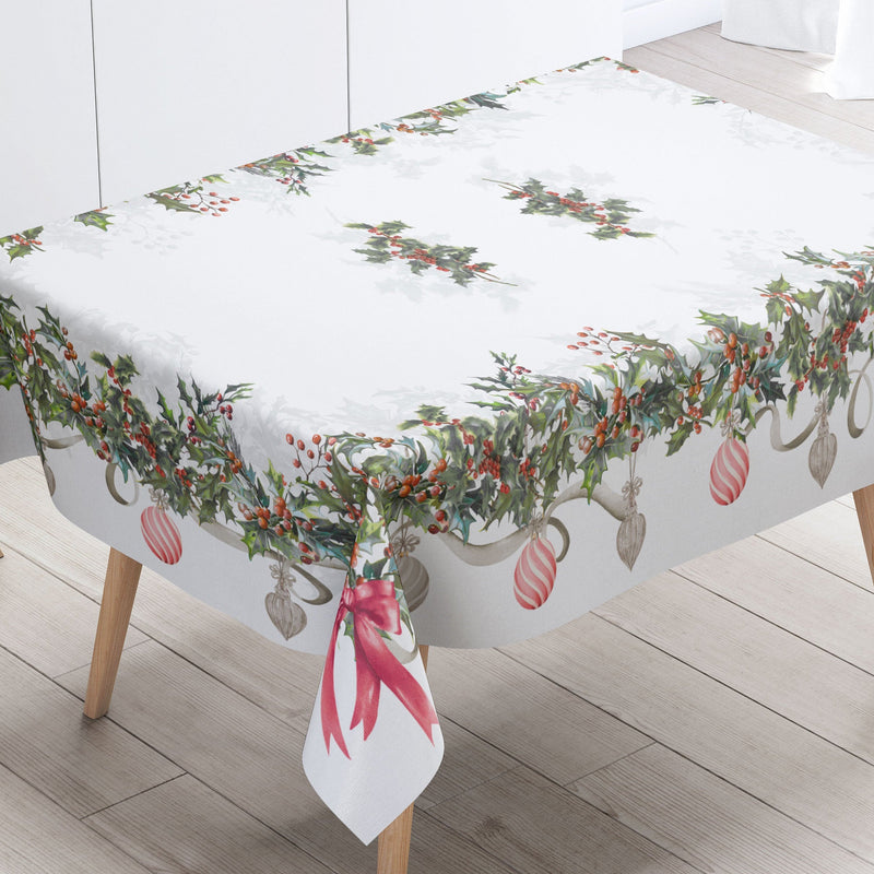 CLODETTE Tovaglia Natalizia in Cotone con Fiocchi " ELODIE " Bianca