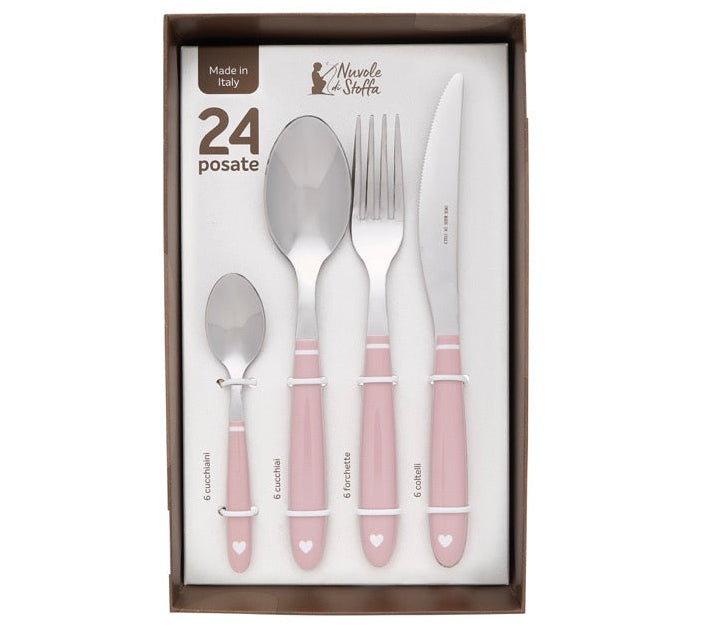 NUVOLE DI STOFFA Set 24 Posate Rosa " DEMETRA "