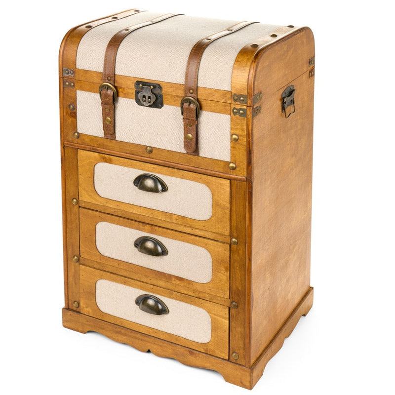 NUVOLE DI STOFFA Cassettiera Baule Vintage in Legno e Tela 45x35x71 cm