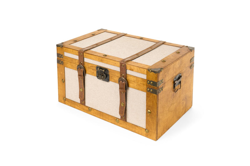 NUVOLE DI STOFFA Set 2 Bauli Vintage in Legno e Tela 50x31x26 - 60x37x30 cm