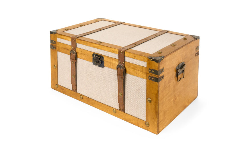 NUVOLE DI STOFFA Set 2 Bauli Vintage in Legno e Tela 50x31x26 - 60x37x30 cm
