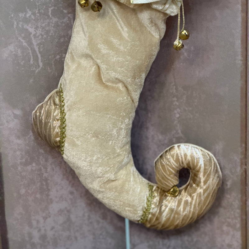 FIORI DI LENA Calza Natalizia Avorio E Dorato Con Fiocco Pacchetti Regalo E Bastoncini Decorativi H 60 Cm