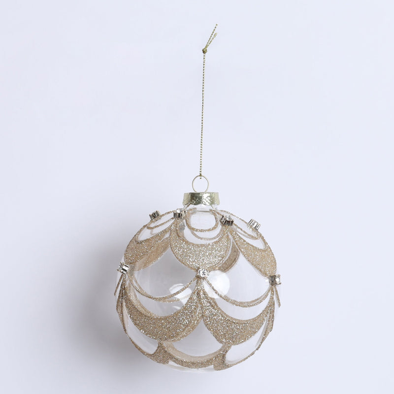 FIORI DI LENA Pallina Champagne con Glitter e Swarovski in Vetro 10 cm