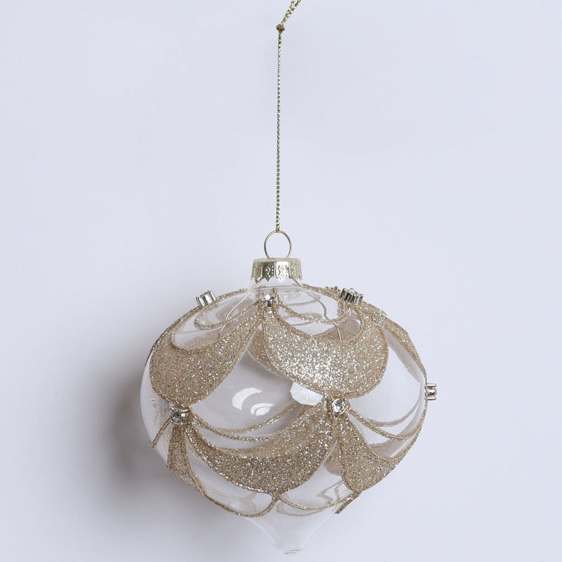 FIORI DI LENA Pallina Champagne con Glitter e Swarovski in Vetro 10 cm