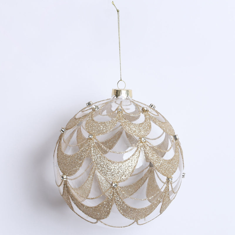 FIORI DI LENA Pallina Grande Champagne con Glitter e Swarovski in Vetro 15cm