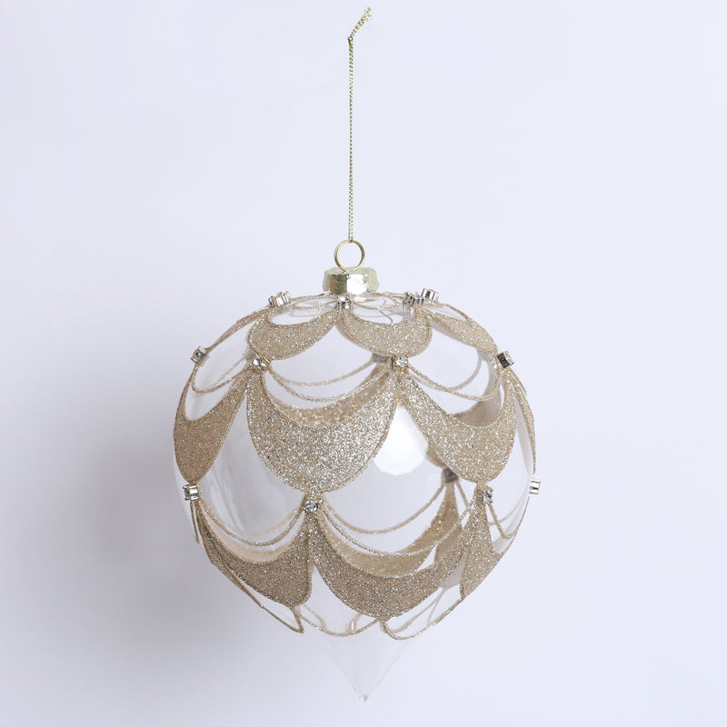 FIORI DI LENA Pallina Grande Champagne con Glitter e Swarovski in Vetro 15cm