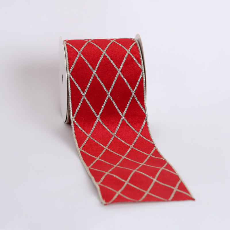 FIORI DI LENA Nastro in Velluto Rosso con Glitter Geometrico