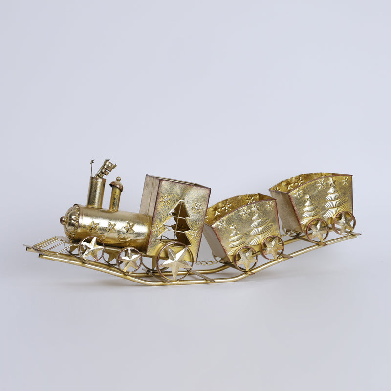 FIORI DI LENA Trenino con Stelle e Alberi in Metallo Dorato