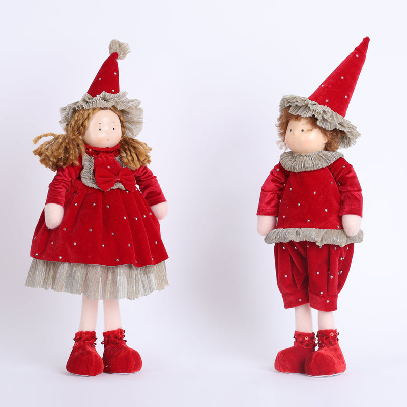 FIORI DI LENA Coppia Gnomi Natalizi con Elegante Abito Rosso