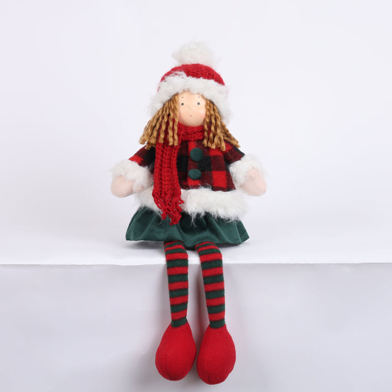 FIORI DI LENA Bimba Natalizia Seduta con Abito Scozzese Verde e Rosso