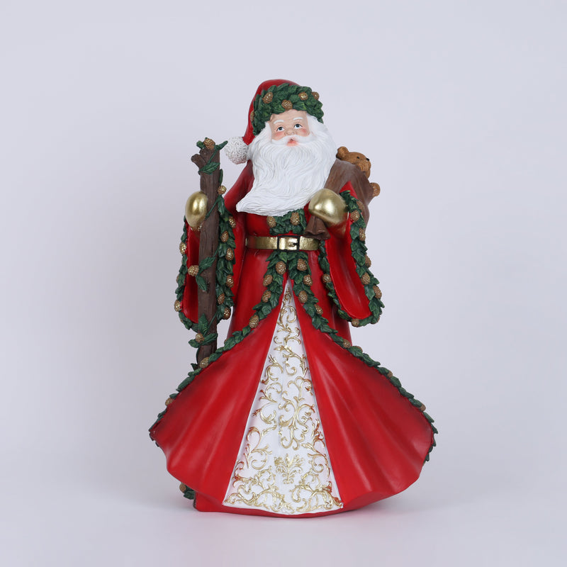 FIORI DI LENA Babbo Natale in Resina con Abito Rosso Sacco e Orsetto