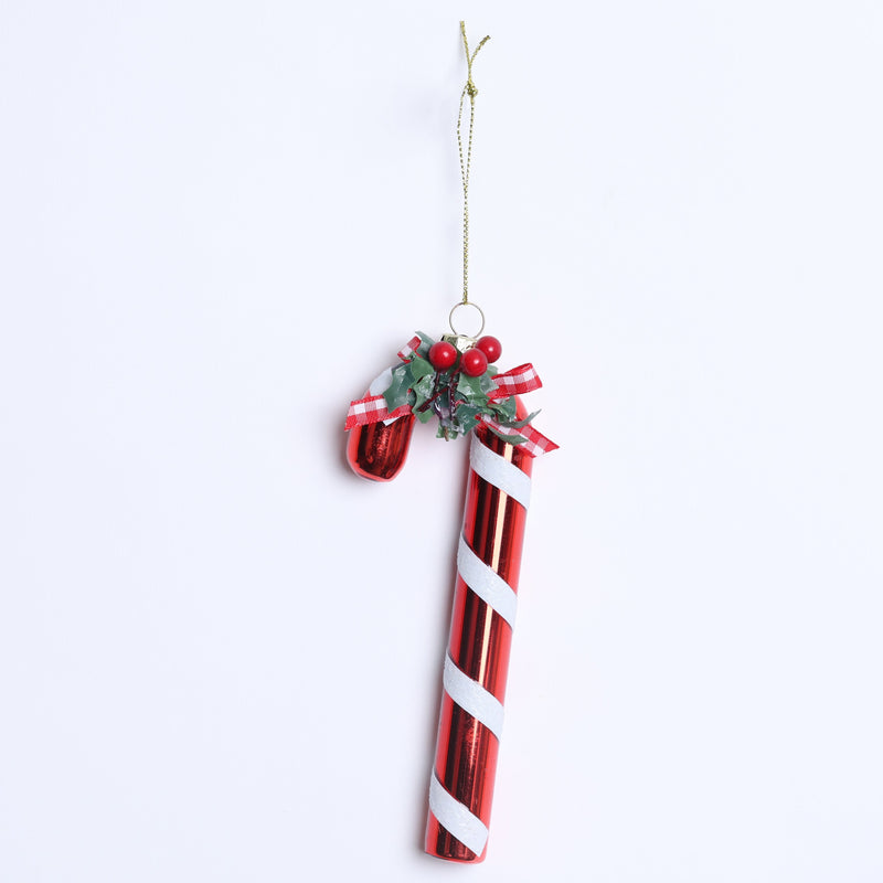 FIORI DI LENA Decoro Albero Caramella Candy Cane in Vetro Bianco e Rosso