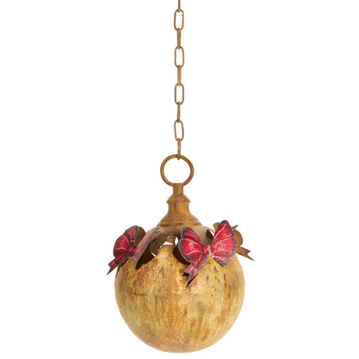 NUVOLE DI STOFFA Sfera Natalizia Dorata Con Fiocchi Rossi 134 Cm