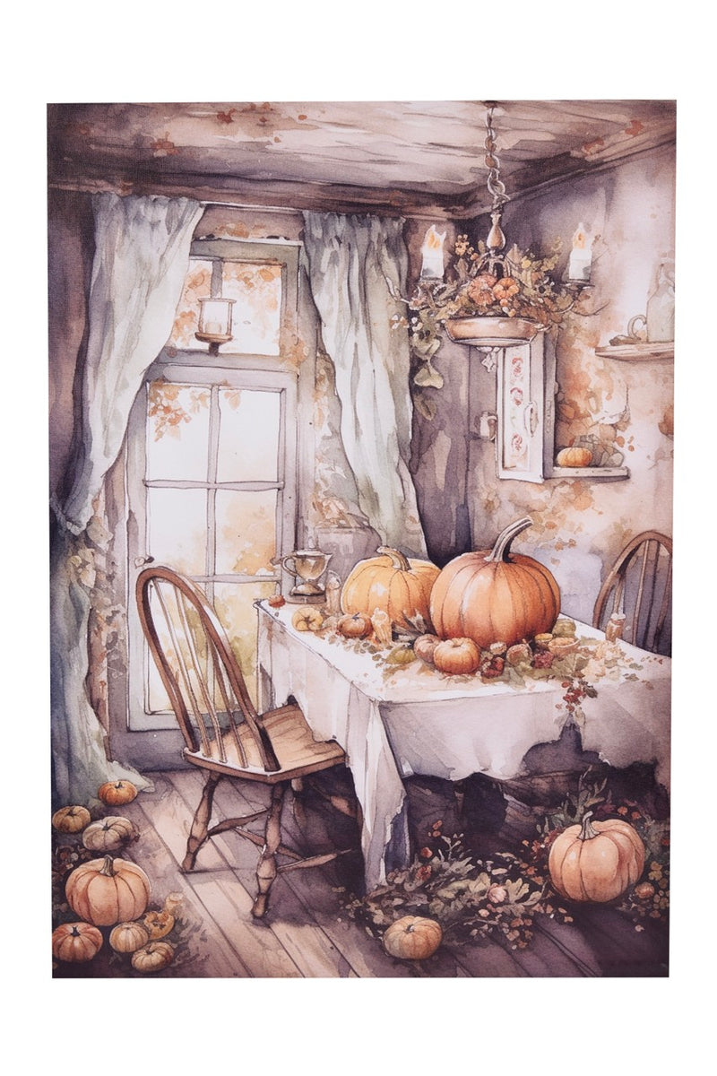 NUVOLE DI STOFFA Quadro Canvas "CASA D'AUTUNNO" 50x70x2,5 cm — 2 Soggetti Assortiti