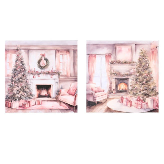 NUVOLE DI STOFFA Coppia Quadretti Caminetto con Albero