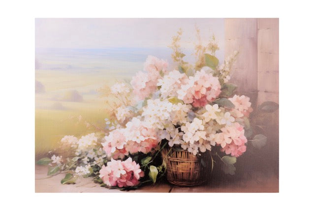 NUVOLE DI STOFFA Quadro Canvas Cesto con Fiori