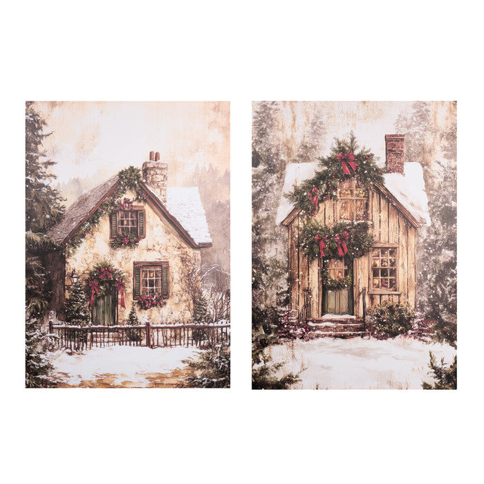 NUVOLE DI STOFFA Quadro su Canvas Baita Innevata 50x70 cm — Stile Shabby Chic