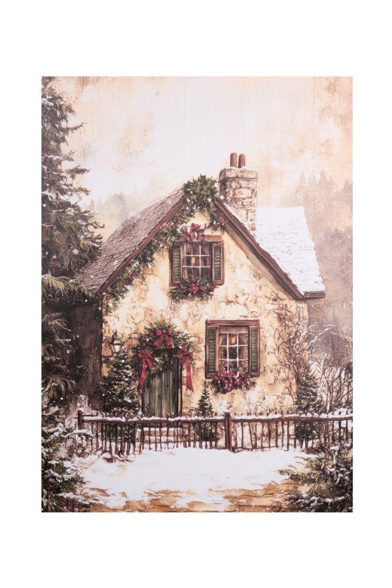 NUVOLE DI STOFFA Quadro su Canvas Baita Innevata 50x70 cm — Stile Shabby Chic