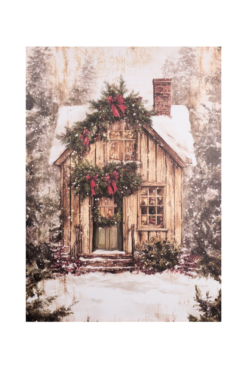 NUVOLE DI STOFFA Quadro su Canvas Baita Innevata 50x70 cm — Stile Shabby Chic