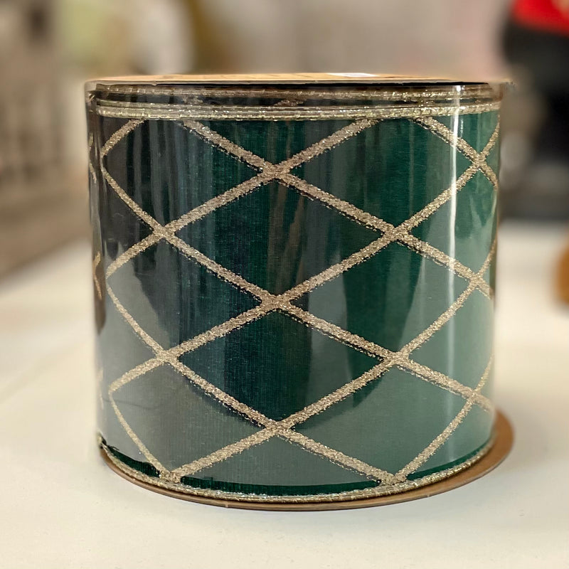 FIORI DI LENA Nastro in Velluto Verde Inglese con Glitter Geometrico