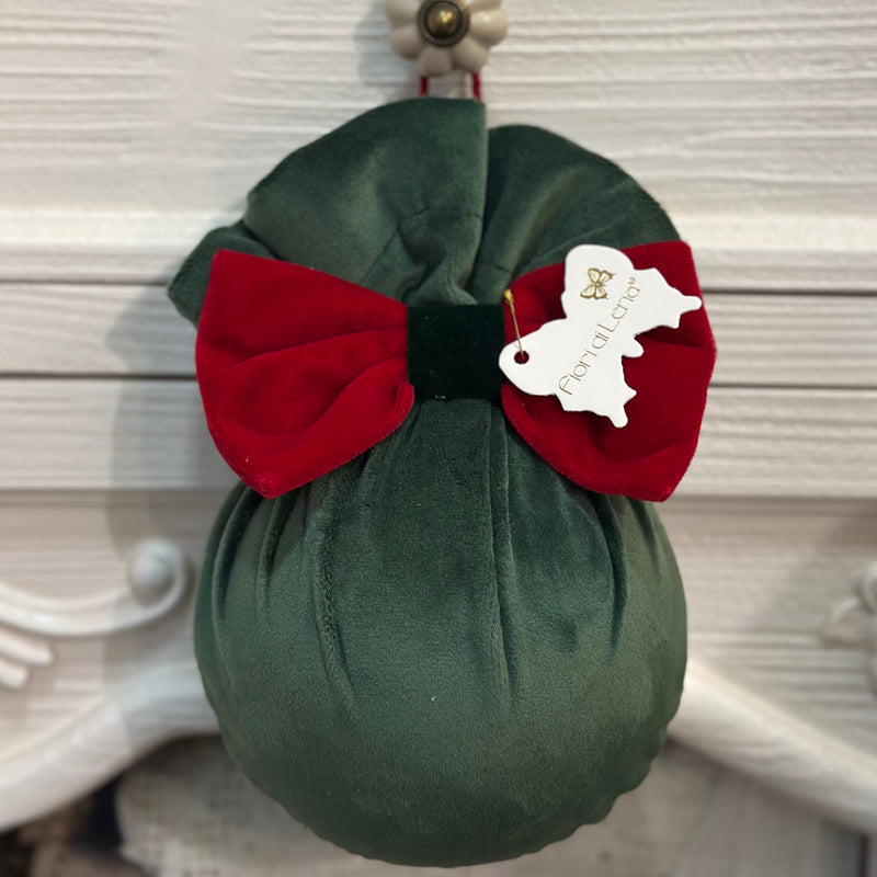 FIORI DI LENA Pallina Verde con Fiocco in Velluto Rosso D12