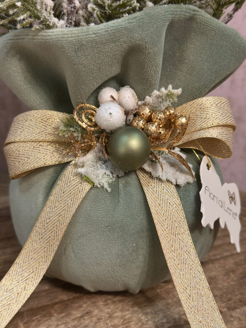 FIORI DI LENA Alberello Natalizio in Velluto Acquamarina con Sferetta Verde 35cm