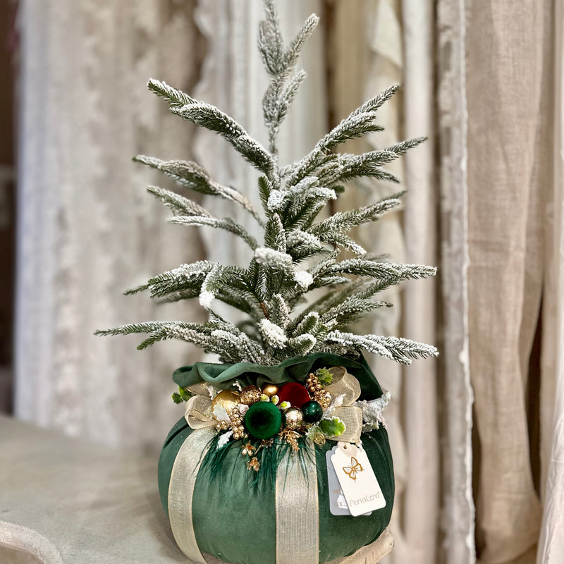 FIORI DI LENA Saccoccio con Albero Natalizio Verde Inglese in Velluto con Sferette
