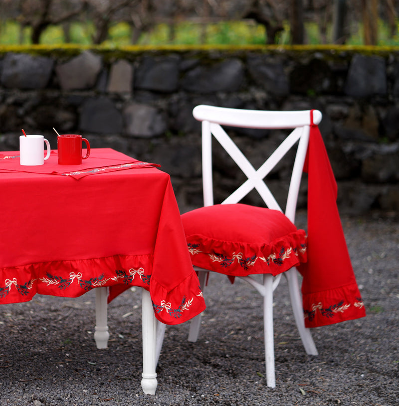 CLODETTE Set 6 Cuscini Natalizi Sedia con Ricami e Gala " FRANCY " Rosso