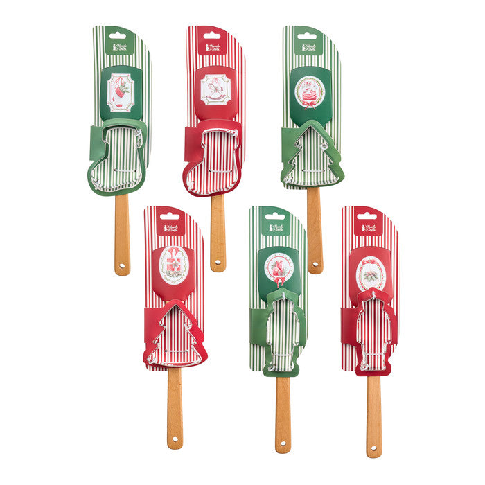 NUVOLE DI STOFFA Spatola in Legno con Stampino per Biscotti "MAGIC NOEL" — 6 Varianti Assortite
