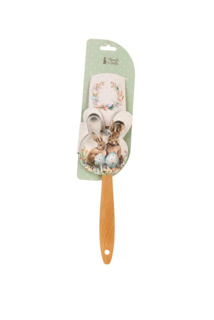 NUVOLE DI STOFFA Spatola in Silicone con Stampino Coniglietto Rosa/Verde "PEPEN"
