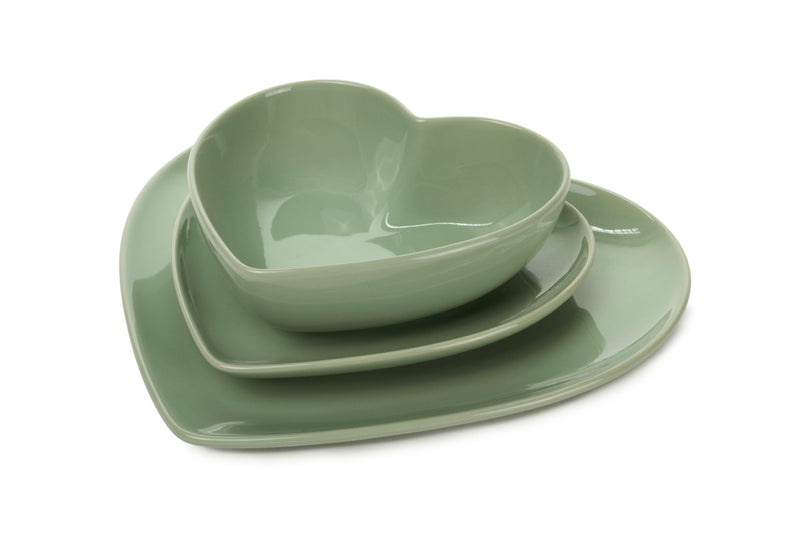 NUVOLE DI STOFFA Servizio di Piatti Cuore Verde per 6 Posti Tavola