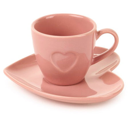NUVOLE DI STOFFA Servizio da 6 Tazzine Caffè con Piattino Cuore Rosa