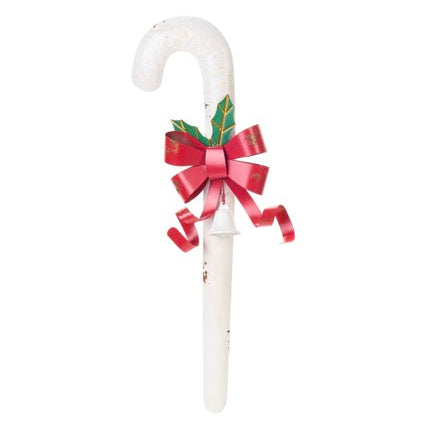 NUVOLE DI STOFFA Candy Cane Decorativo in Metallo con Fiocco e Campanellino 16x5x60 cm