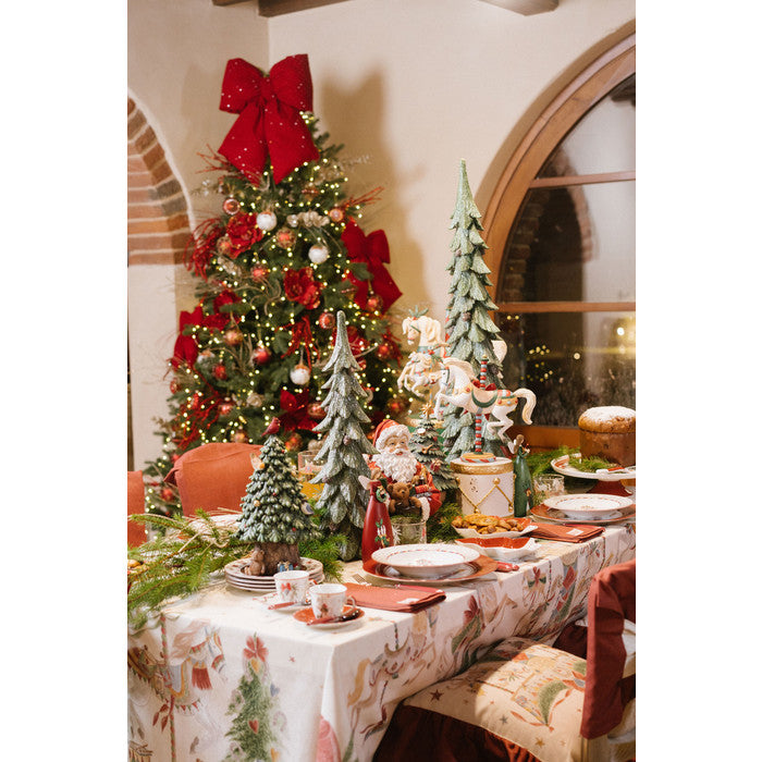 NUVOLE DI STOFFA Tovaglia Natalizia in Cotone "LA GIOSTRA DI AMELIE" 200cm con Cavalli e Fiocchi