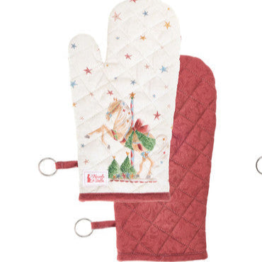 NUVOLE DI STOFFA Guantone Natalizio in Cotone "LA GIOSTRA DI AMELIE" con Cavalli e Fiocchi