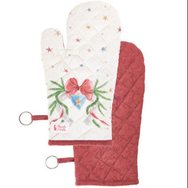 NUVOLE DI STOFFA Guantone Natalizio in Cotone "LA GIOSTRA DI AMELIE" con Cavalli e Fiocchi