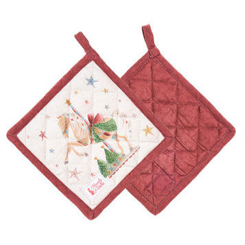 NUVOLE DI STOFFA Presina Natalizia in Cotone "LA GIOSTRA DI AMELIE" con Cavalli e Fiocchi