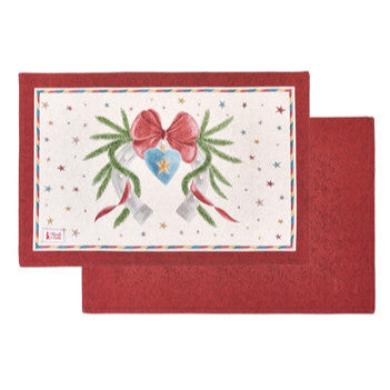 NUVOLE DI STOFFA Tovaglietta Natalizia in Cotone "LA GIOSTRA DI AMELIE" con Cavalli e Fiocchi