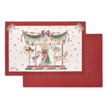 NUVOLE DI STOFFA Tovaglietta Natalizia in Cotone "LA GIOSTRA DI AMELIE" con Cavalli e Fiocchi