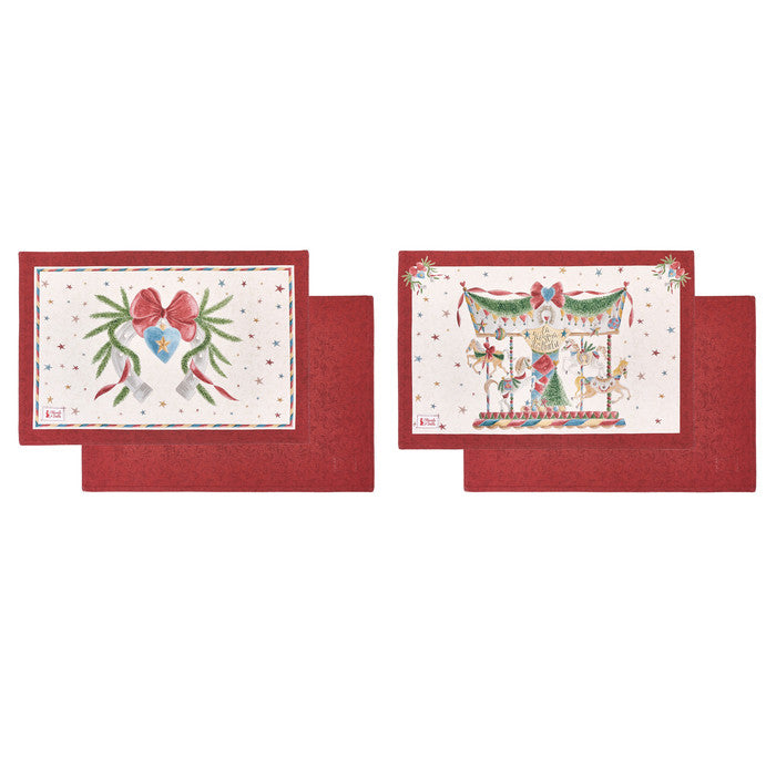 NUVOLE DI STOFFA Tovaglietta Natalizia in Cotone "LA GIOSTRA DI AMELIE" con Cavalli e Fiocchi