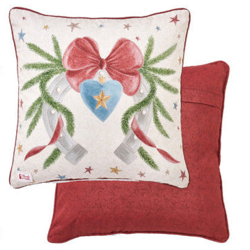 NUVOLE DI STOFFA Cuscino Natalizio in Cotone "LA GIOSTRA DI AMELIE" con Cavalli e Fiocchi