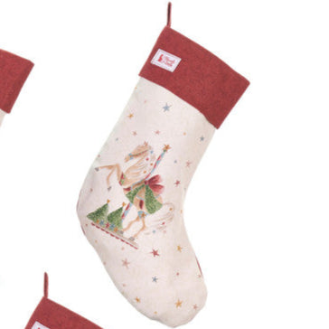 NUVOLE DI STOFFA Calza Natalizia in Cotone "LA GIOSTRA DI AMELIE" con Cavalli e Fiocchi