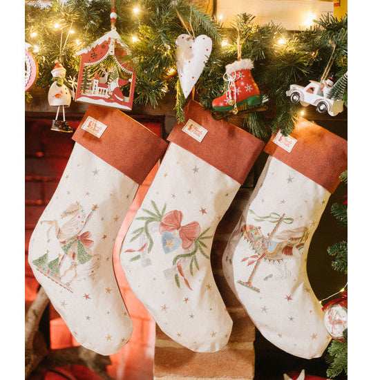 NUVOLE DI STOFFA Calza Natalizia in Cotone "LA GIOSTRA DI AMELIE" con Cavalli e Fiocchi