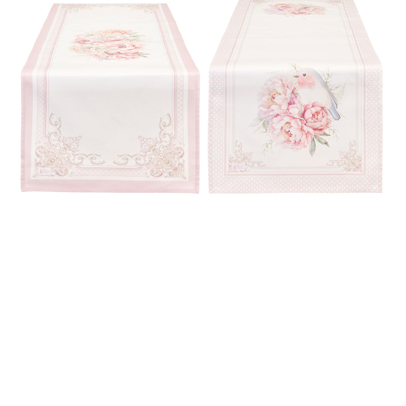 NUVOLE DI STOFFA Runner in Cotone con Rose e Uccellini "FIORIRÀ"