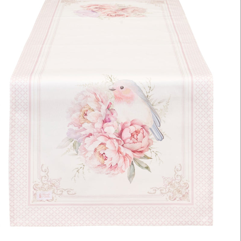 NUVOLE DI STOFFA Runner in Cotone con Rose e Uccellini "FIORIRÀ"