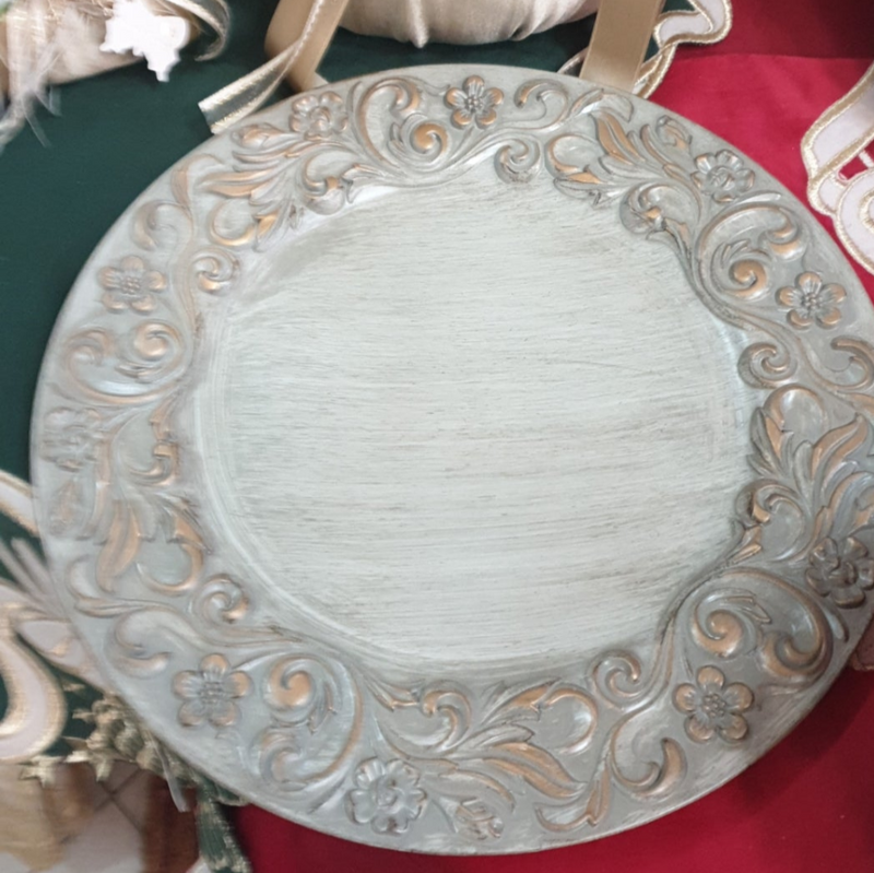 CLAYRE & EEF Sottopiatto/Vassoio Tortora Anticato e Dorato con Fiori in Rilievo