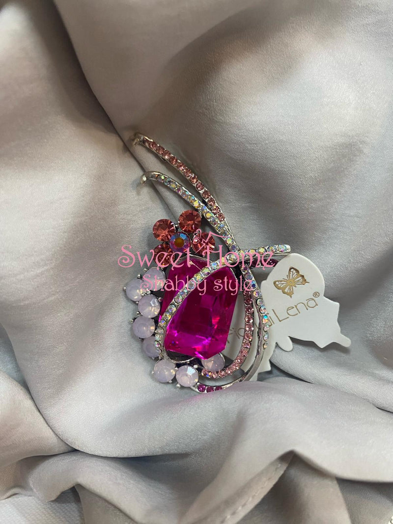 FIORI DI LENA Foulard In Seta Grigio e Spilla Gioiello Con Scatola Fiocco In Seta